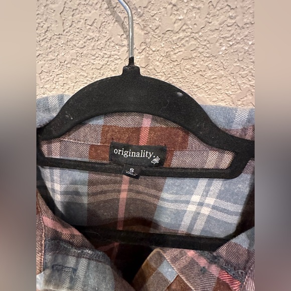 Originality Plaid Collared Button Front Shacket Brown Blue White Size Small - Picture 4 of 8